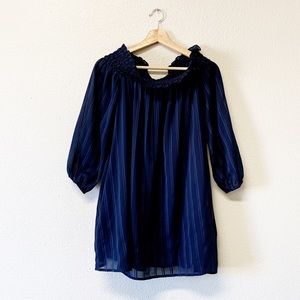 Line & Dot Navy Off the Shoulder Tunic